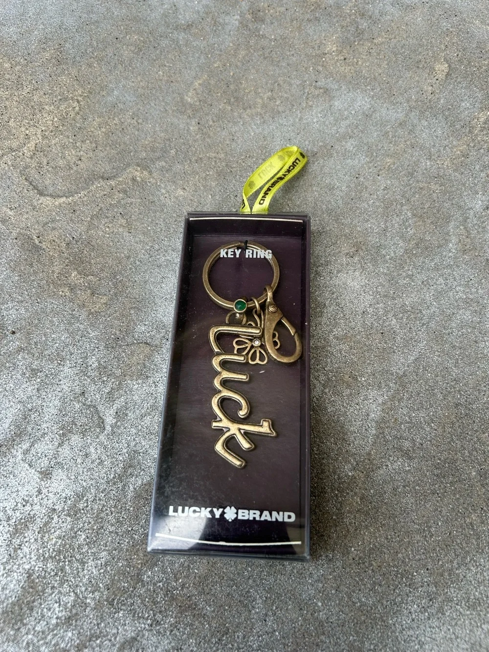 Lucky Brand Brass 'Luck' Key Ring with Green Accent